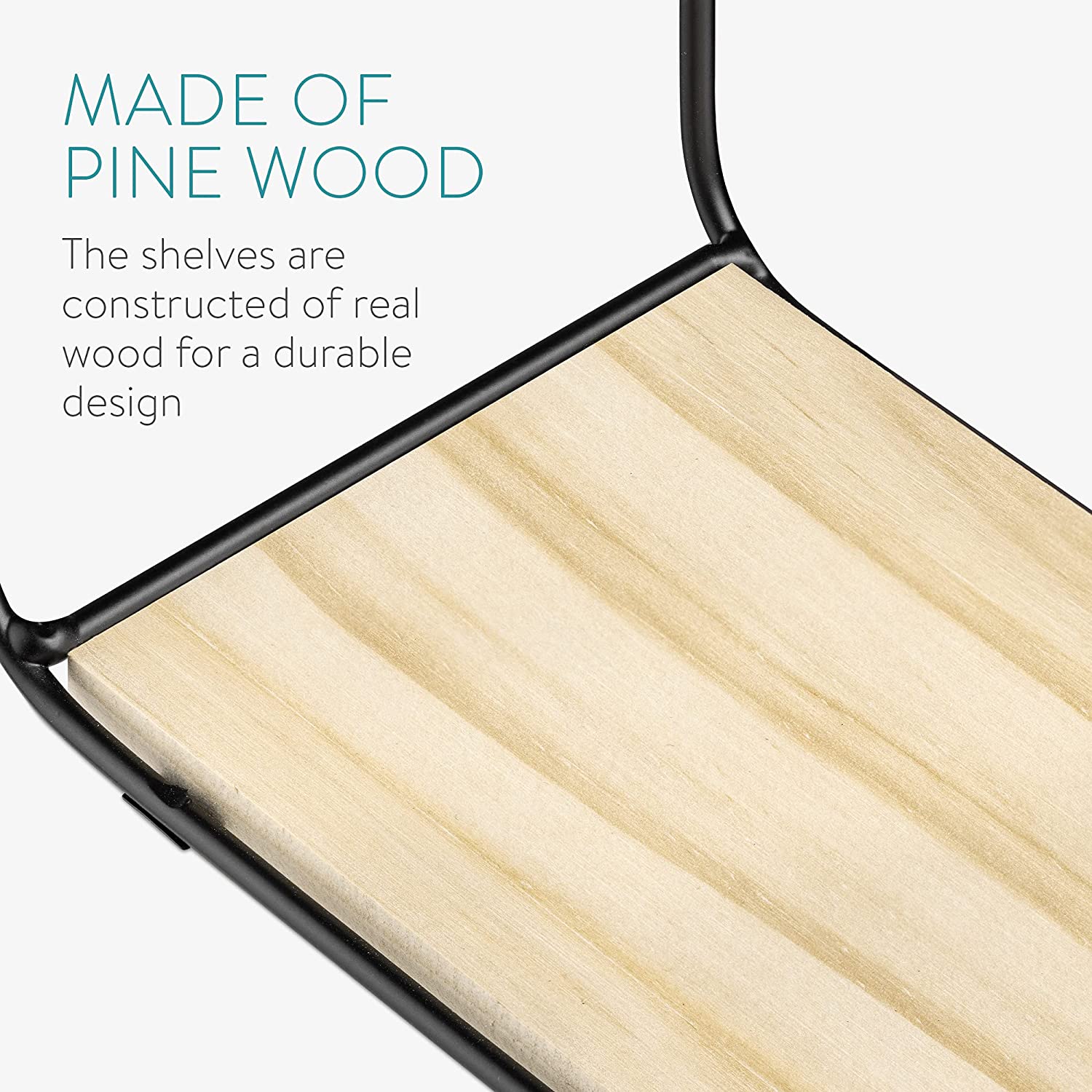 Navaris Σετ με 4 Ξύλινα Ράφια Τοίχου με Μεταλλική Βάση - Light Brown / Black - 55123.04