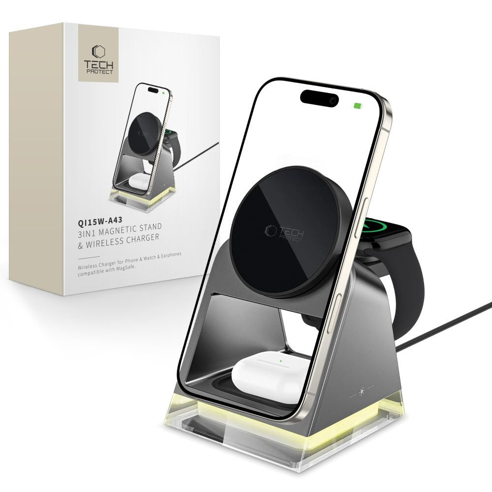 Tech-Protect QI15W-A43 3in1 Ασύρματος Μαγνητικός Φορτιστής MagSafe - Black