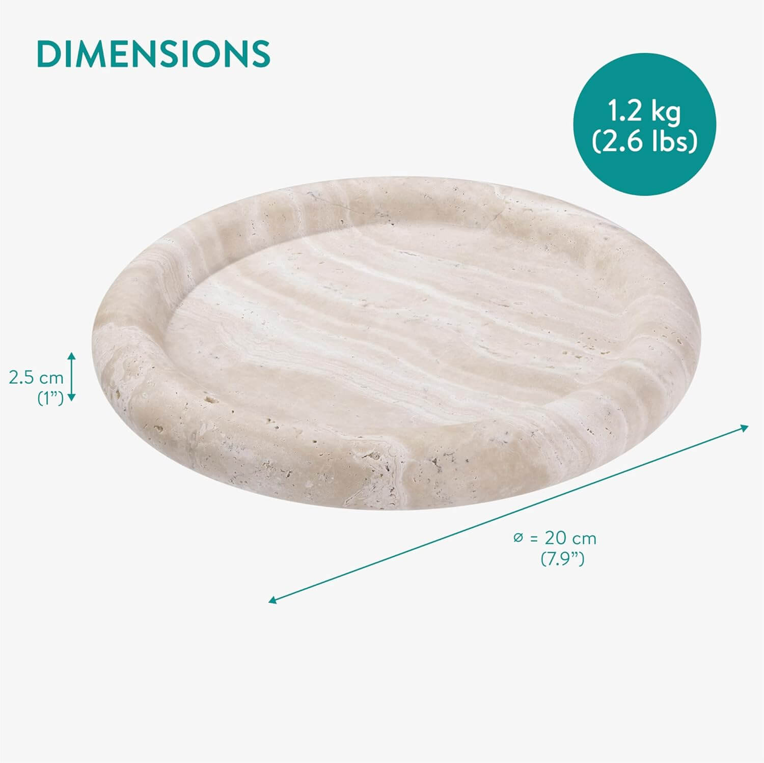 Navaris Στρόγγυλος Διακοσμητικός Δίσκος από Φυσική Πέτρα Τραβερτίνη - 20 x 2,5 cm - ‎Beige Natural