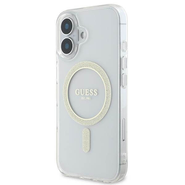 Guess iPhone 16 - IML Glitter Circle - MagSafe Σκληρή Θήκη με Πλαίσιο Σιλικόνης - Διάφανη - GUHMP16SHFGERET