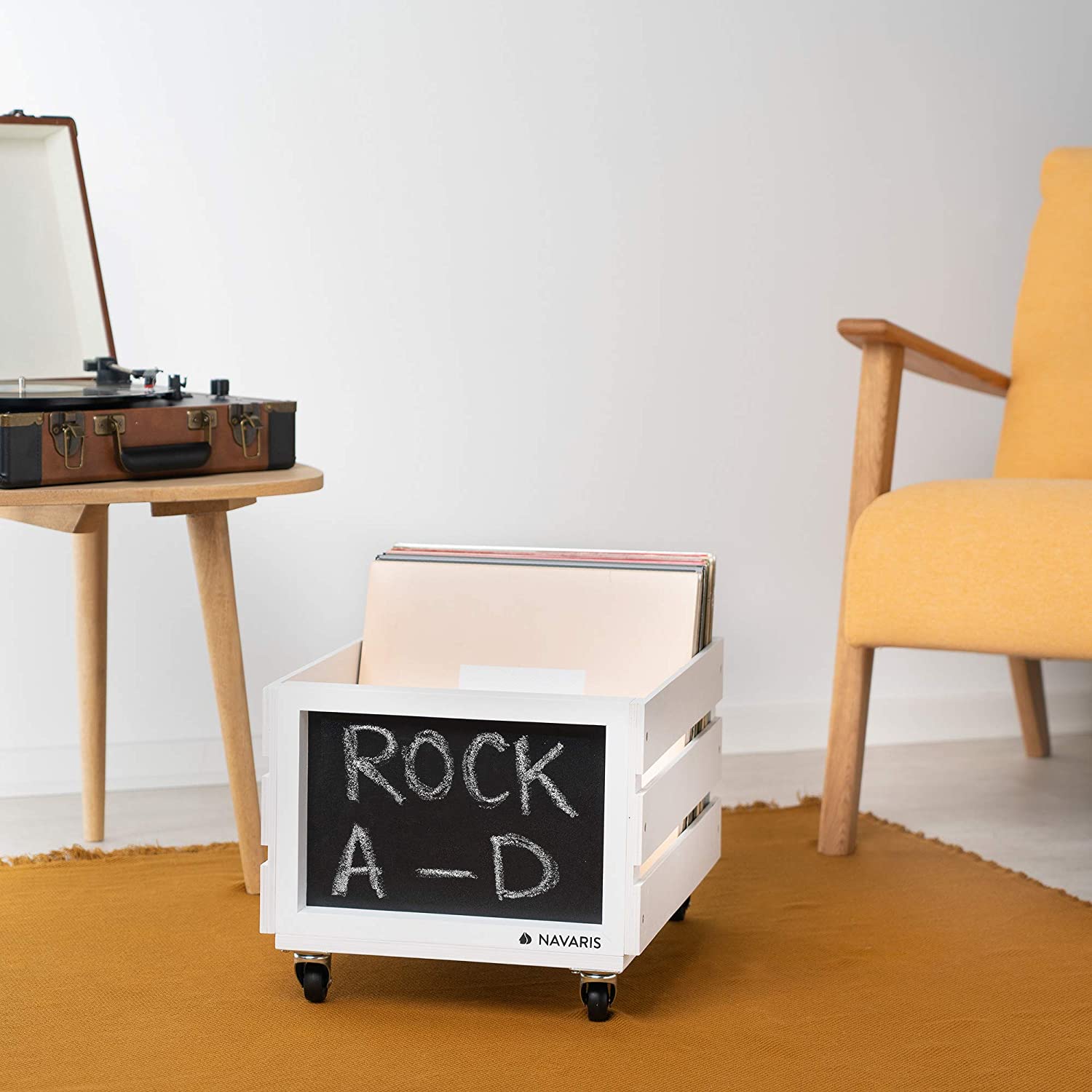 Navaris Ξύλινο Κουτί Αποθήκευσης με Πίνακα Κιμωλίας και Ροδάκια - White - 53026.02.02