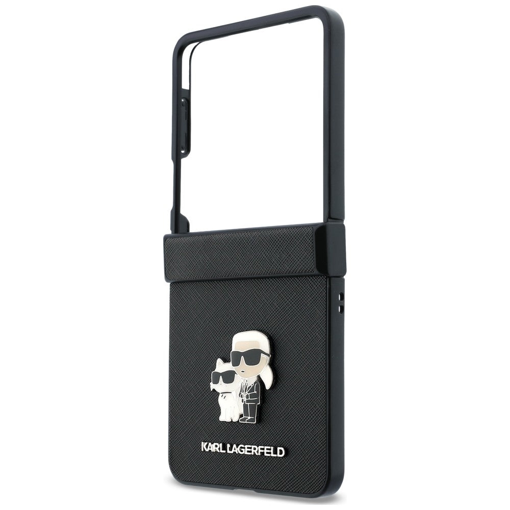 Karl Lagerfeld Samsung Galaxy Z Flip8 - Σκληρή Θήκη με Επένδυση Συνθετικού Δέρματος MagSafe - Karl and Choupette Saffiano Pins - Black