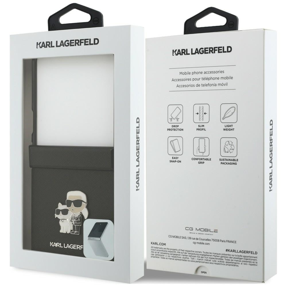 Karl Lagerfeld Samsung Galaxy Z Flip8 - Σκληρή Θήκη με Επένδυση Συνθετικού Δέρματος MagSafe - Karl and Choupette Saffiano Pins - Black