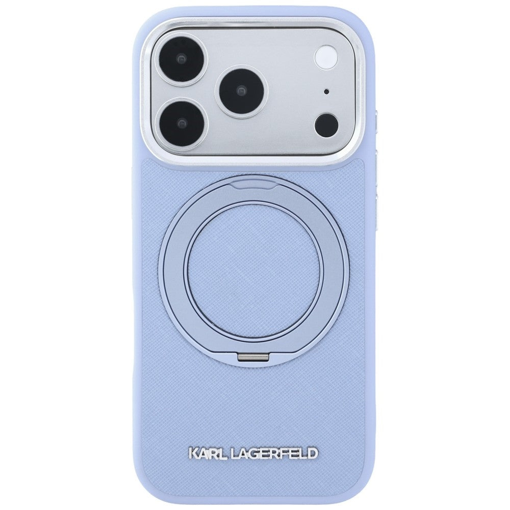 Karl Lagerfeld iPhone 18 Pro Max / iPhone 17 Pro Max - Σκληρή Θήκη με Δαχτυλίδι Συγκράτησης MagSafe - Ring Stand 360 Saffiano - Blue