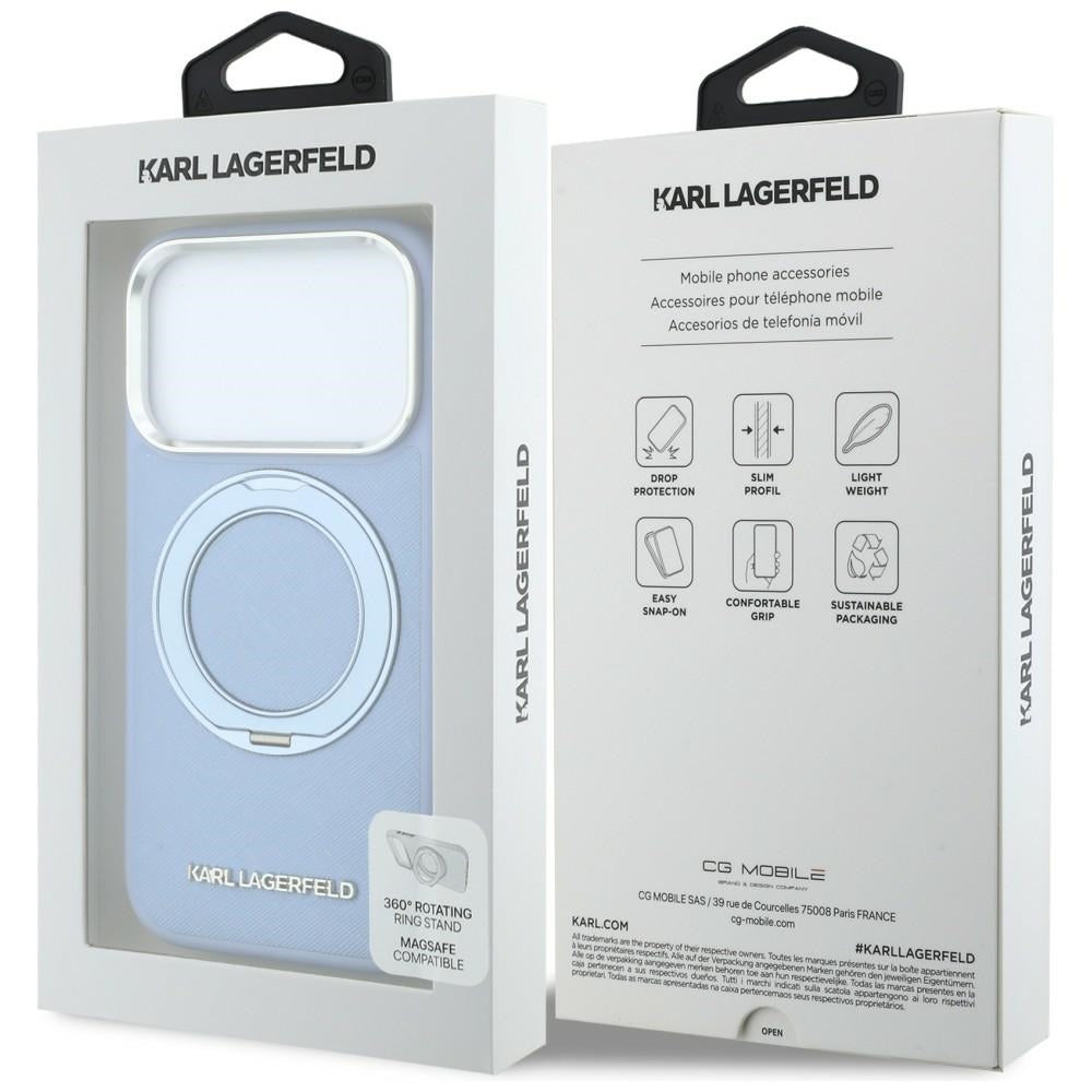Karl Lagerfeld iPhone 18 Pro Max / iPhone 17 Pro Max - Σκληρή Θήκη με Δαχτυλίδι Συγκράτησης MagSafe - Ring Stand 360 Saffiano - Blue