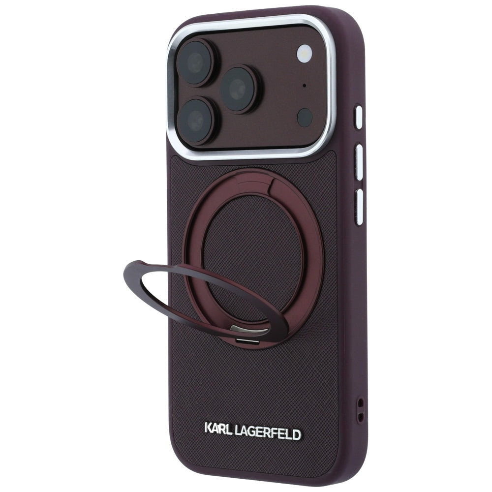 Karl Lagerfeld iPhone 18 Pro Max / iPhone 17 Pro Max - Σκληρή Θήκη με Δαχτυλίδι Συγκράτησης MagSafe - Ring Stand 360 Saffiano - Burgundy