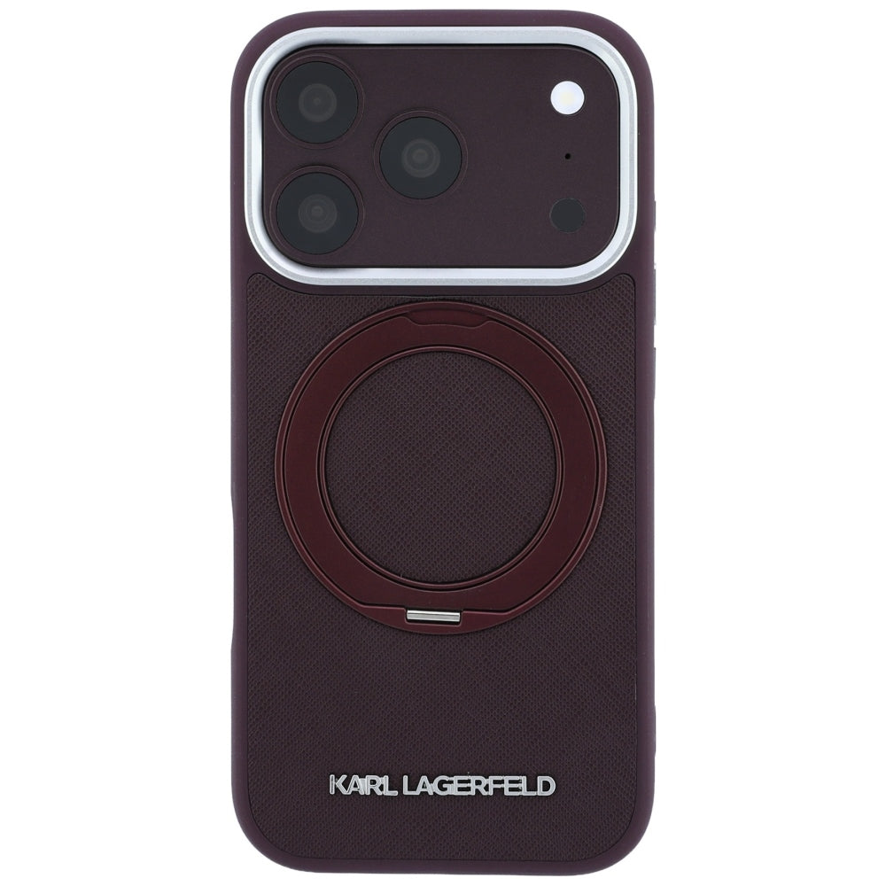 Karl Lagerfeld iPhone 18 Pro Max / iPhone 17 Pro Max - Σκληρή Θήκη με Δαχτυλίδι Συγκράτησης MagSafe - Ring Stand 360 Saffiano - Burgundy
