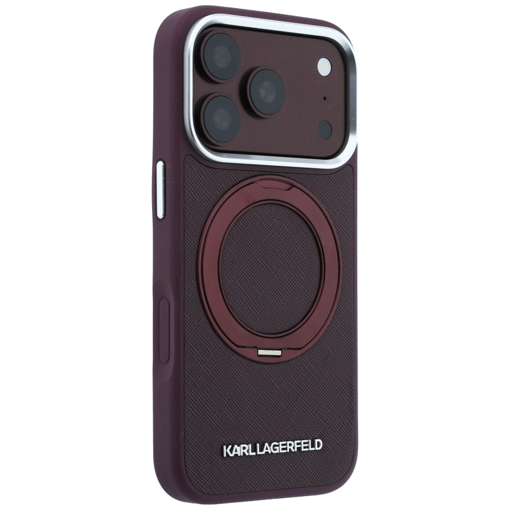 Karl Lagerfeld iPhone 18 Pro Max / iPhone 17 Pro Max - Σκληρή Θήκη με Δαχτυλίδι Συγκράτησης MagSafe - Ring Stand 360 Saffiano - Burgundy