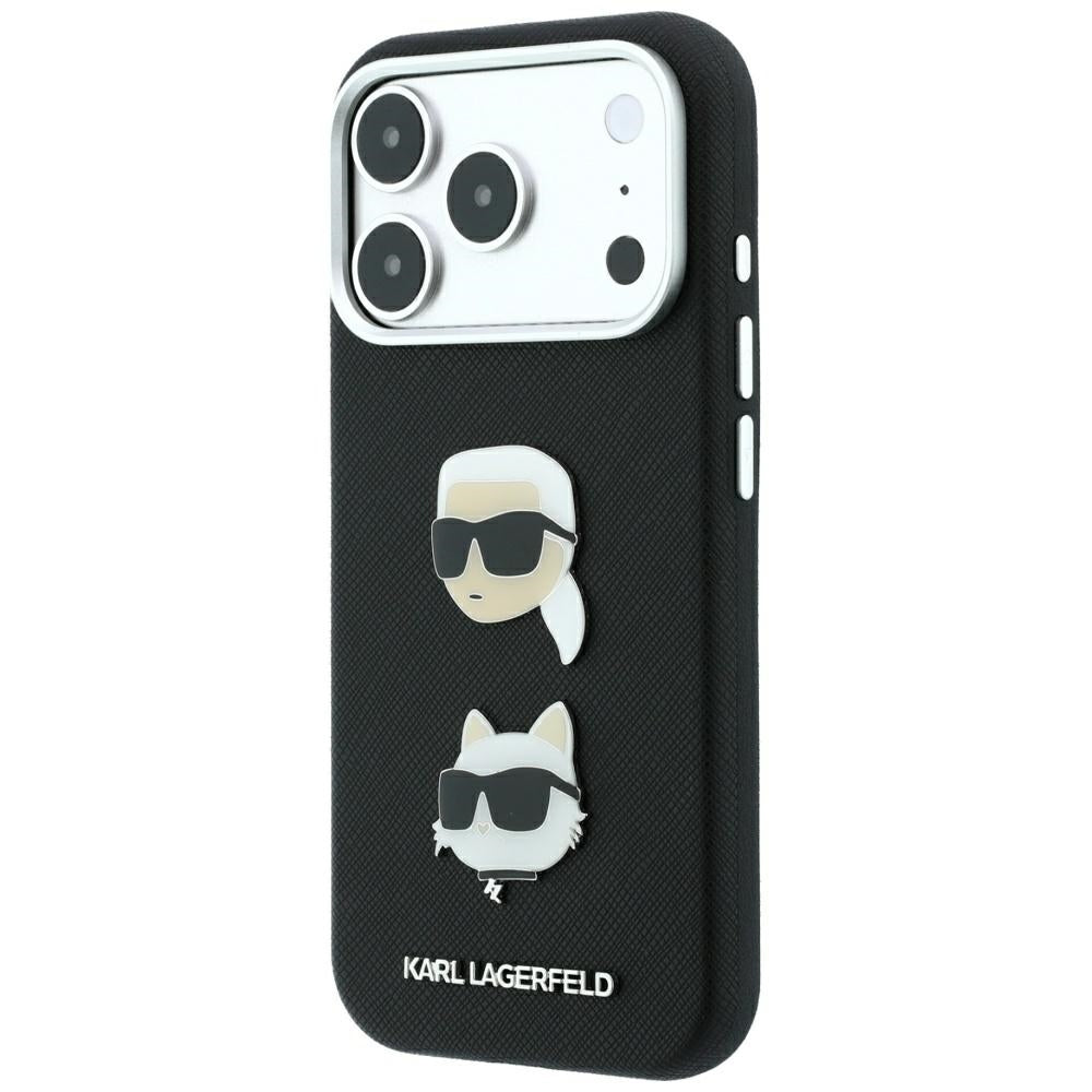 Karl Lagerfeld iPhone 18 Pro / iPhone 17 Pro - Σκληρή Θήκη με Επένδυση Συνθετικού Δέρματος και Πλαίσιο Σιλικόνης - Saffiano Double Heads Metal - Black