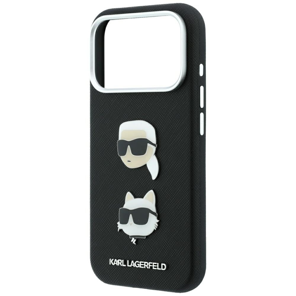 Karl Lagerfeld iPhone 18 Pro / iPhone 17 Pro - Σκληρή Θήκη με Επένδυση Συνθετικού Δέρματος και Πλαίσιο Σιλικόνης - Saffiano Double Heads Metal - Black