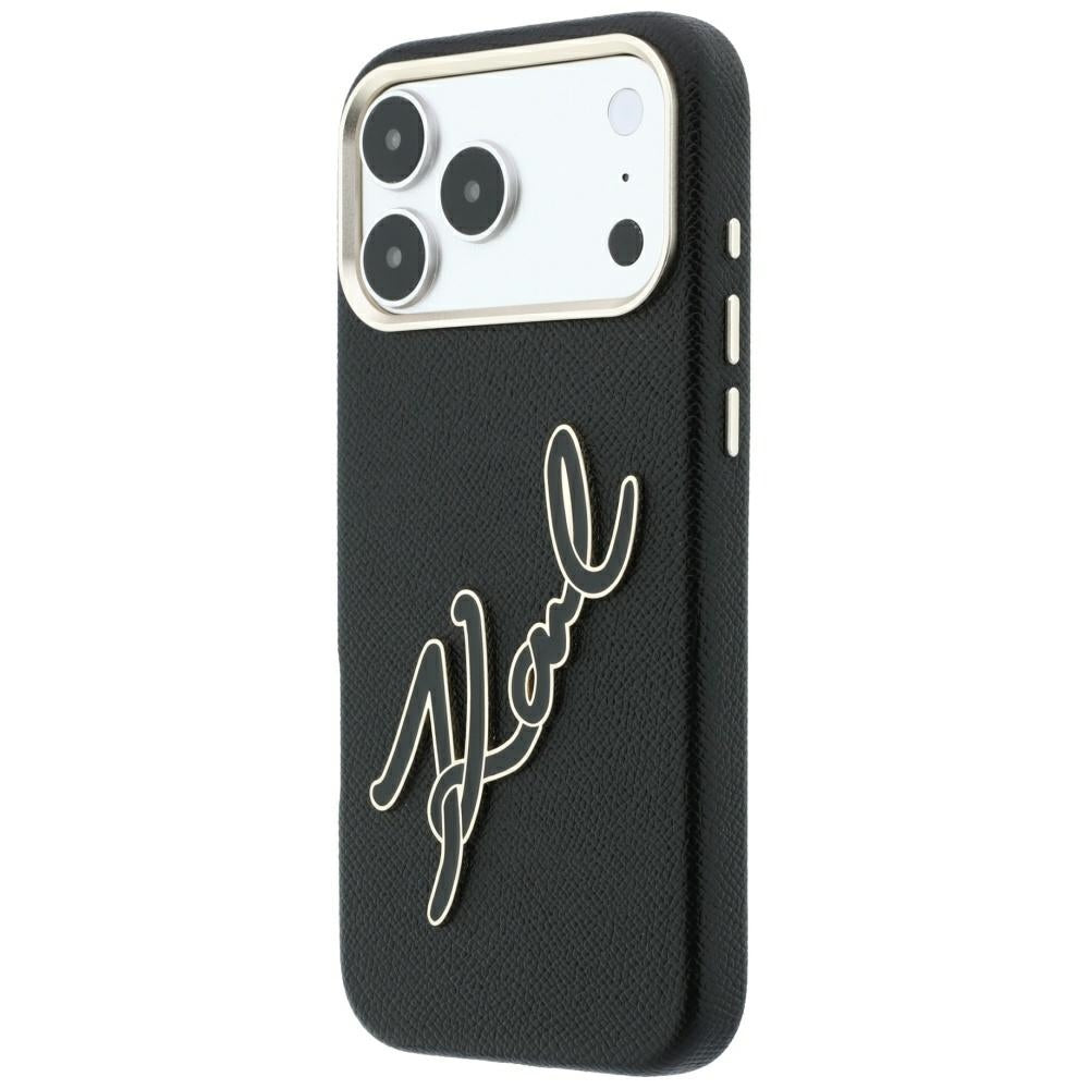 Karl Lagerfeld iPhone 18 Pro Max / iPhone 17 Pro Max - Σκληρή Θήκη με Επένδυση από Οικολογικό Δέρμα - Smooth Big Resin Signature Logo - Black