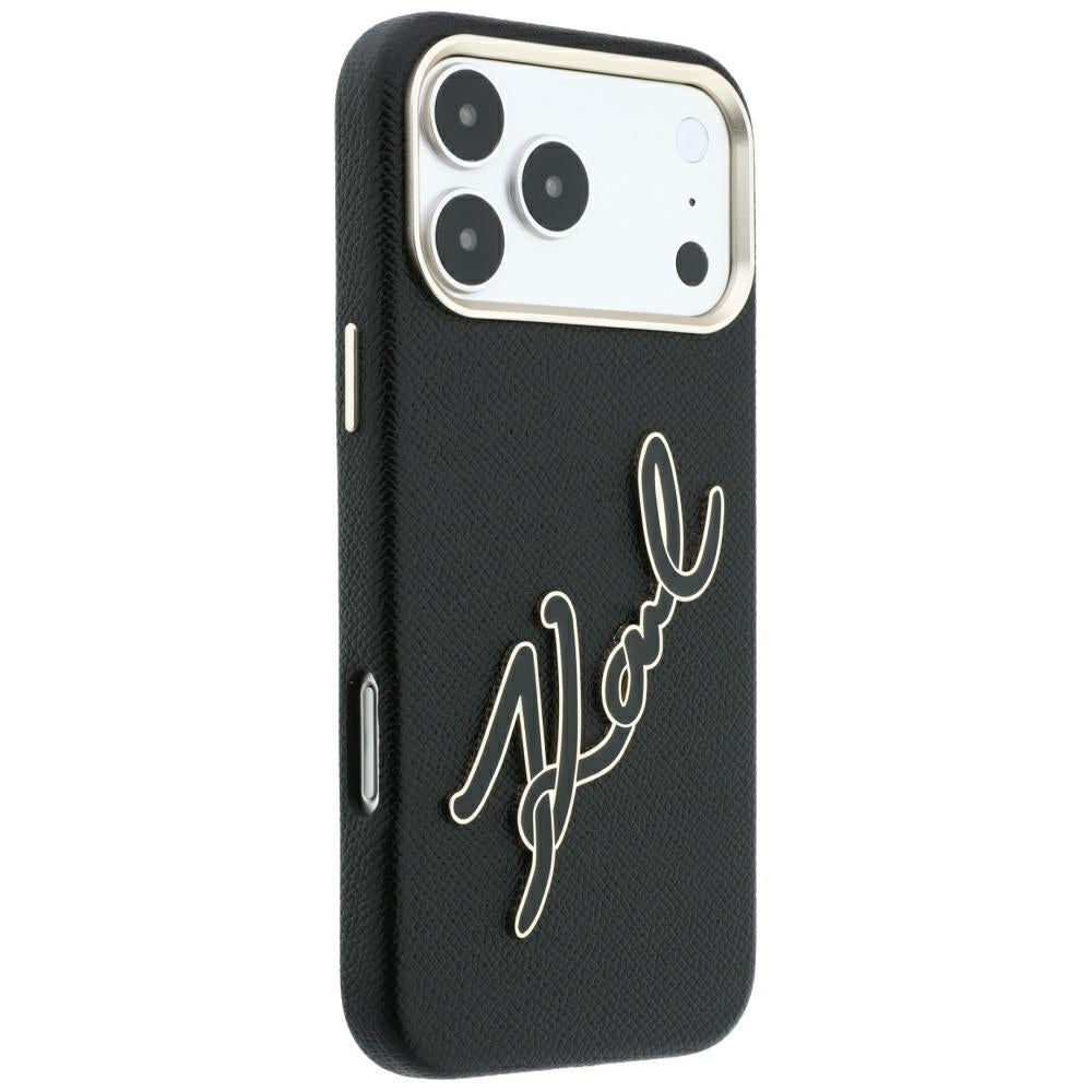 Karl Lagerfeld iPhone 18 Pro Max / iPhone 17 Pro Max - Σκληρή Θήκη με Επένδυση από Οικολογικό Δέρμα - Smooth Big Resin Signature Logo - Black