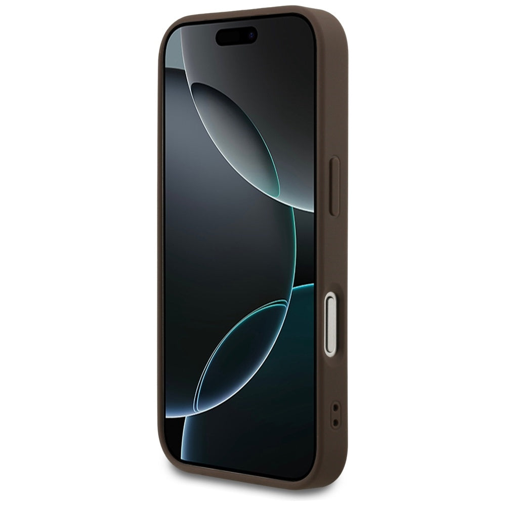 Guess iPhone 17 Pro - 4G Ring Classic Logo MagSafe - Σκληρή Θήκη με Πλαίσιο Σιλικόνης και Επένδυση Συνθετικού Δέρματος - Brown - GUHMP17LG4GFRW