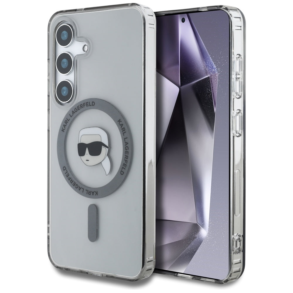 Karl Lagerfeld Samsung Galaxy S25 - Button Karl Head Printed Logo - MagSafe Σκληρή Θήκη με Πλαίσιο Σιλικόνης - Black - KLHMS25SHLSKIK