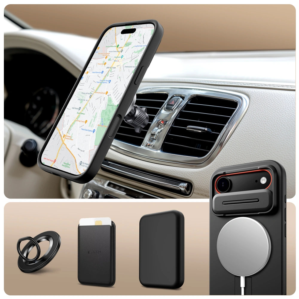 Tech-Protect iPhone Air - Kevlar Aura MagSafe - Σκληρή Θήκη με Ανοιγόμενο Κάλυμμα Κάμερας και Stand - Black