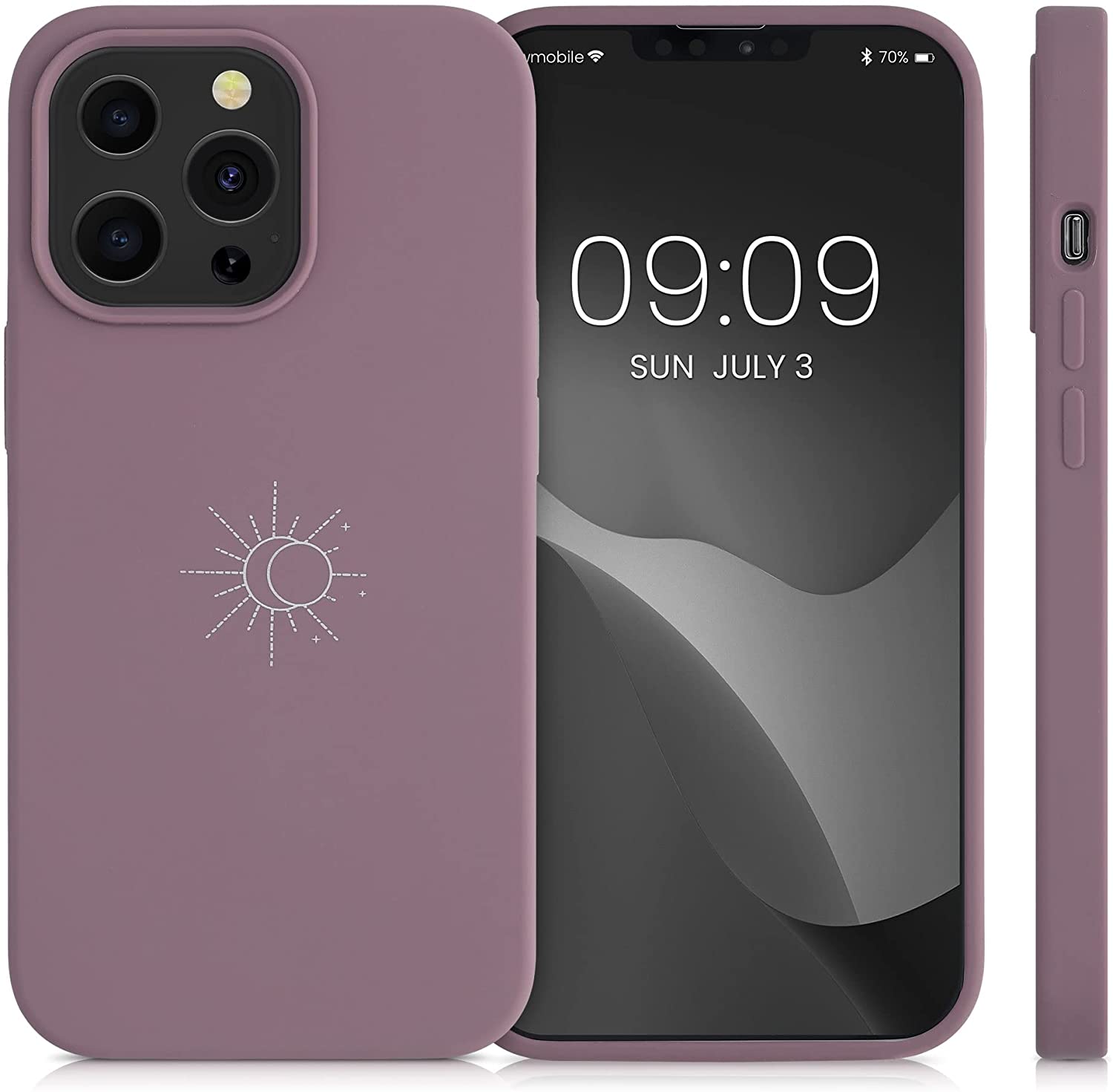 KW iPhone 13 Pro Θήκη Σιλικόνης Rubber TPU - Design Minimalism Sun - White / Grape Purple - 56447.02