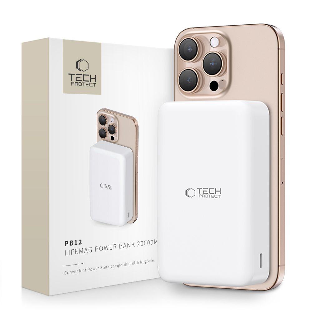 Tech-Protect PB12 Lifemag MagSafe PowerBank Μαγνητικό PowerBank Κινητού 20000 mAh - White