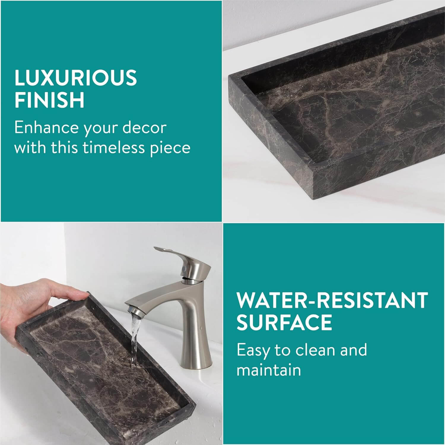 Navaris Διακοσμητικός Δίσκος με Όψη Μαρμάρου από Πολυρητίνη - 22,5 x 17,5 x 2,7 cm - Brown