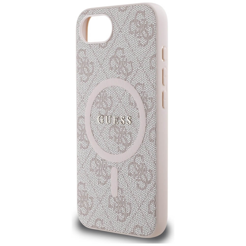 Guess iPhone 16e - 4G Ring Classic Logo - MagSafe Θήκη με Επένδυση Συνθετικού Δέρματος - Pink - GUHMPSE4G4GFRP