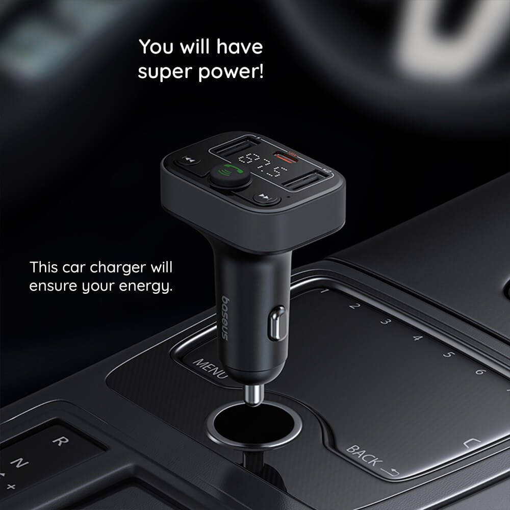 Baseus S-09 Lite FM Transmitter με 2 Θύρες USB και 1 Θύρα Type-C για Αναπαραγωγή Μουσικής / Φόρτιση Κινητών στο Αυτοκίνητο - Cluster Black