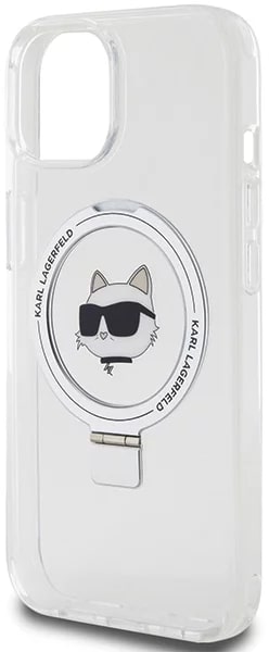 Karl Lagerfeld iPhone 15 Ring Stand Choupette Head MagSafe Σκληρή Θήκη με Πλαίσιο Σιλικόνης και MagSafe - Διάφανη / Silver - KLHMP15SHMRSCHH
