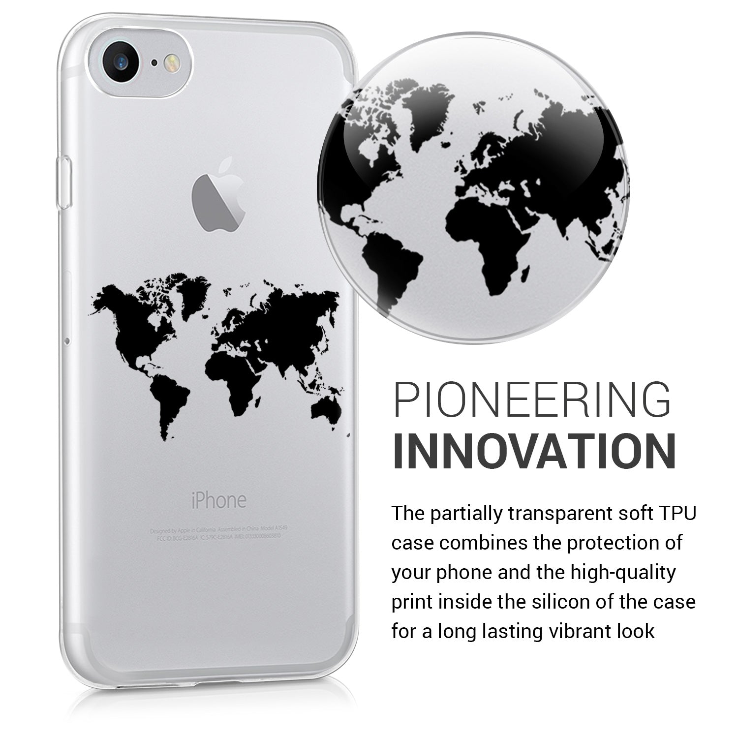 KW iPhone SE 2022 / SE 2020 / 7 / 8 Θήκη Σιλικόνης TPU Design World Map Outline - Black - Διάφανη - 39466.39