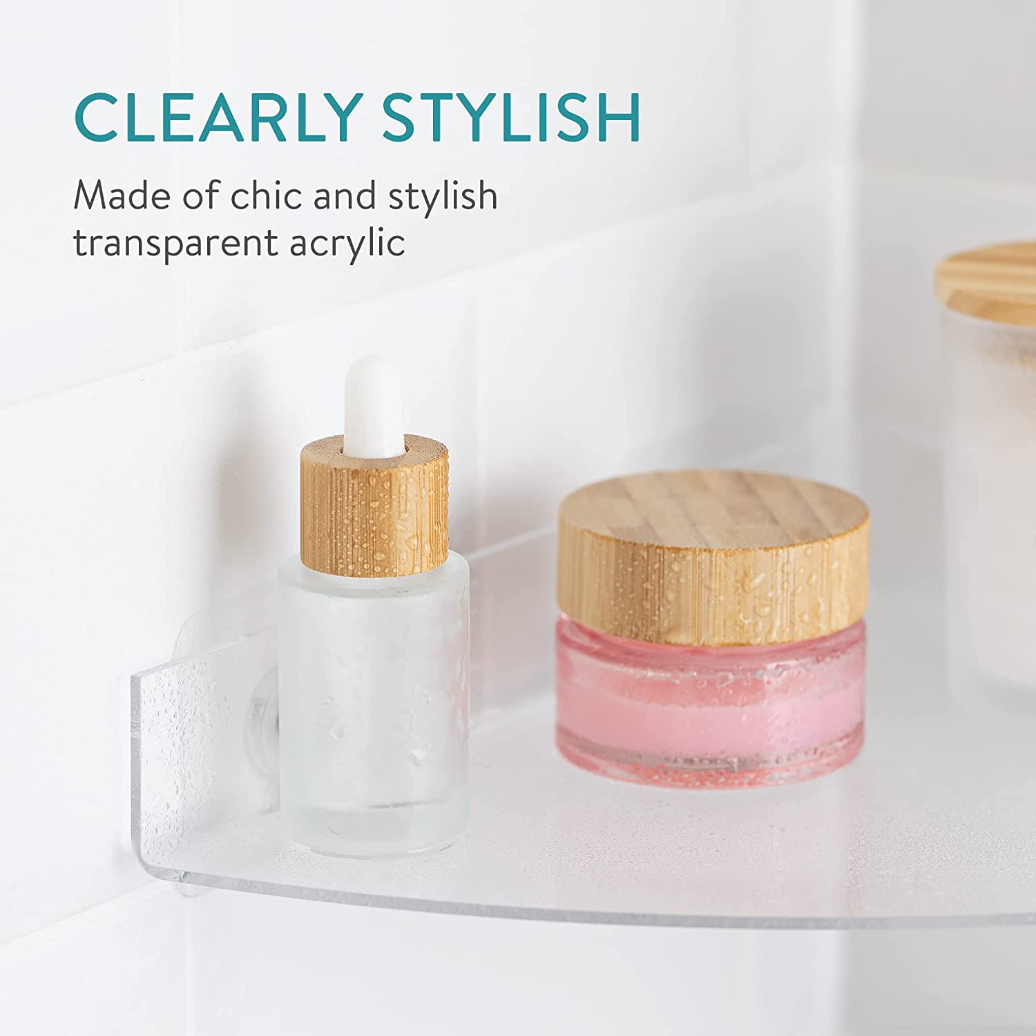 Navaris Σετ με 2 Ακρυλικά Γωνιακά Ράφια Ντουζιέρας με Αυτοκόλλητο - Διάφανα - 58853.01