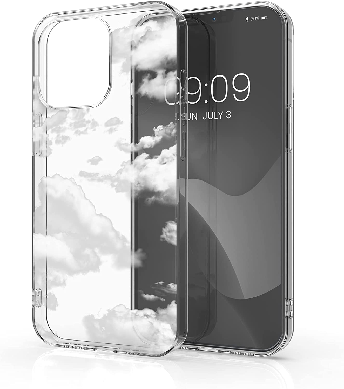 KW iPhone 13 Pro Θήκη Σιλικόνης TPU Design Bunch of Clouds - White / Διάφανη - 55961.02