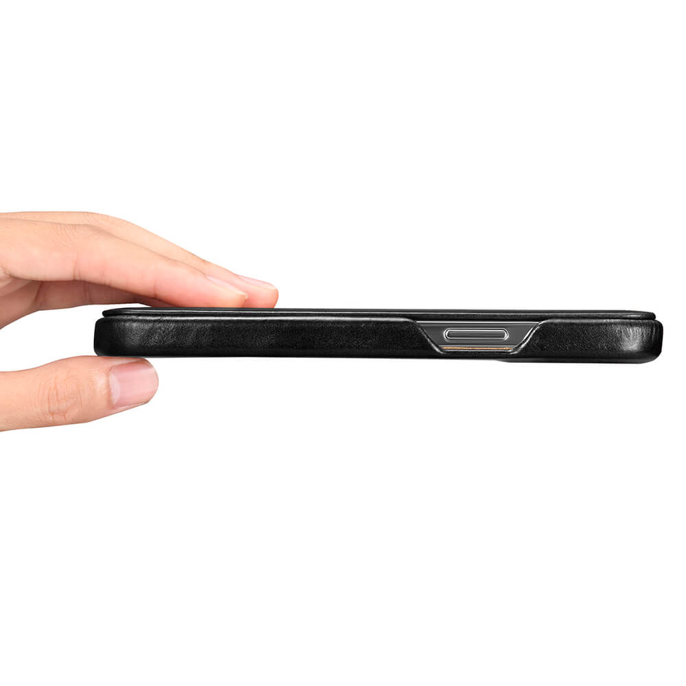 iCarer iPhone 13 Pro Vintage Wallet Case with Genuine Leather Θήκη Πορτοφόλι από Γνήσιο Δέρμα - Black