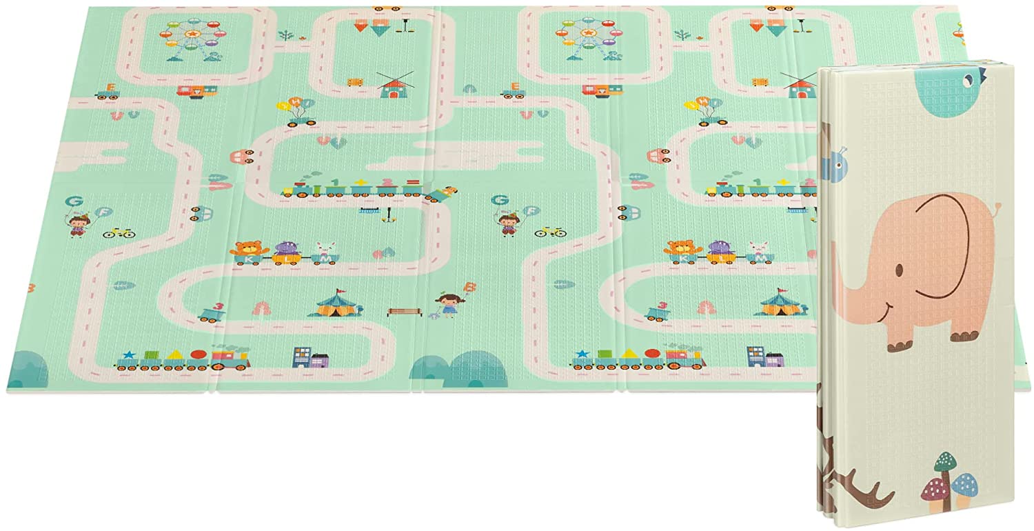 Navaris Αναδιπλούμενο Χαλάκι Παιχνιδιού Διπλής Όψης για Μωρά - 200 x 180 x 1 cm - Green / Beige - 55293.01