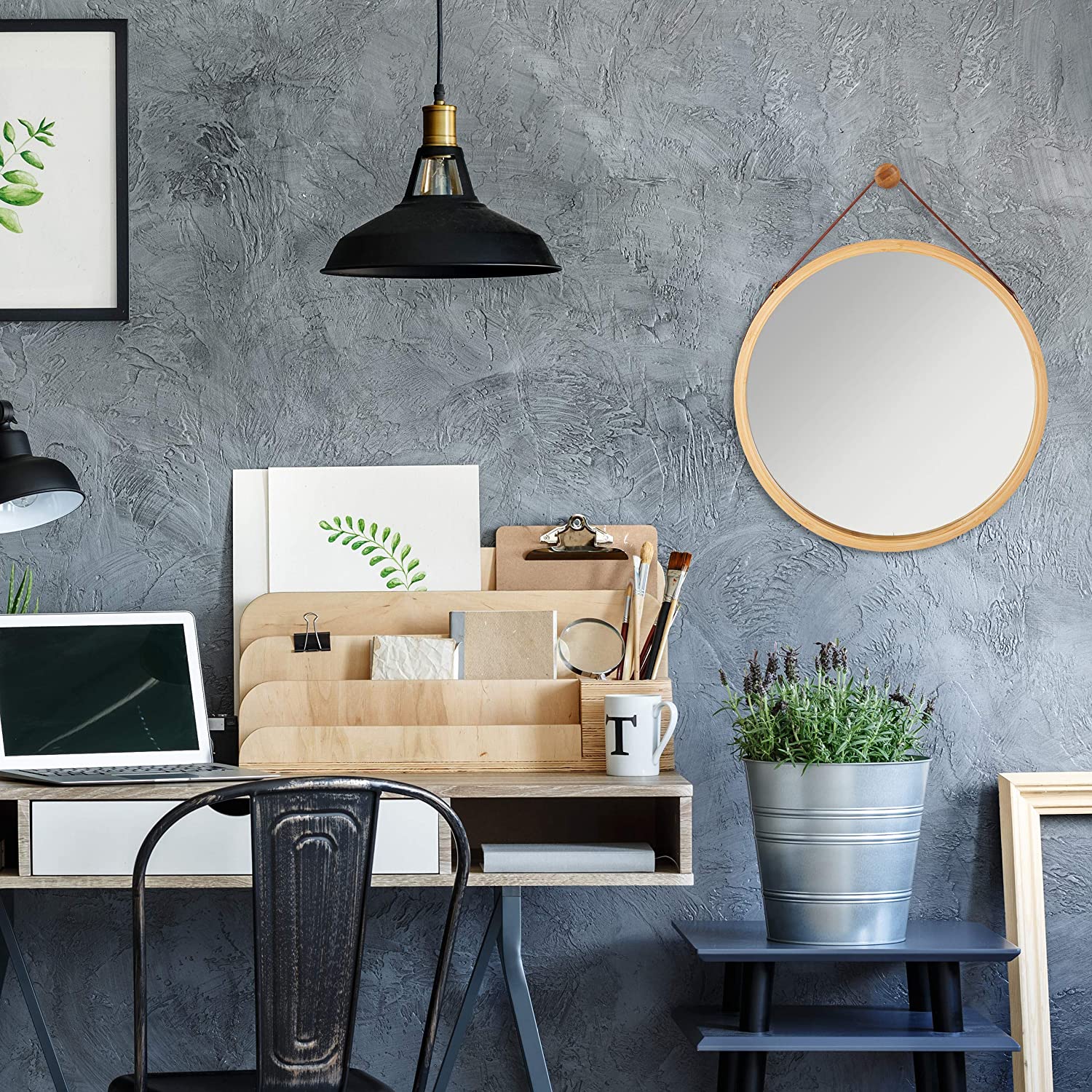 Relaxdays Διακοσμητικός Καθρέπτης Τοίχου από Μπαμπού Design Round - Natural - 4052025265021