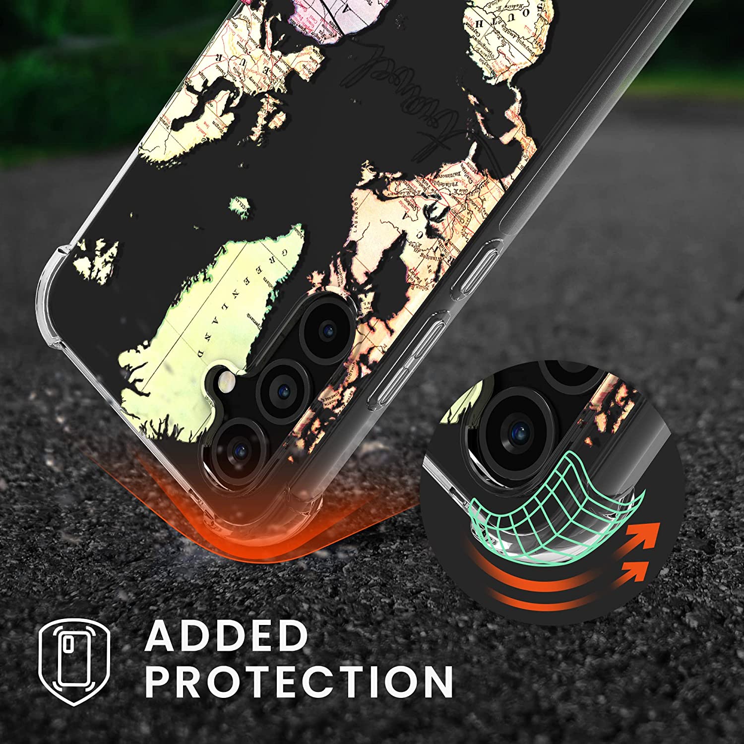 KW Samsung Galaxy A54 5G Θήκη Σιλικόνης TPU με Λουράκι Design Travel Lettering - Black / Multicoloured / Διάφανη - 60804.02