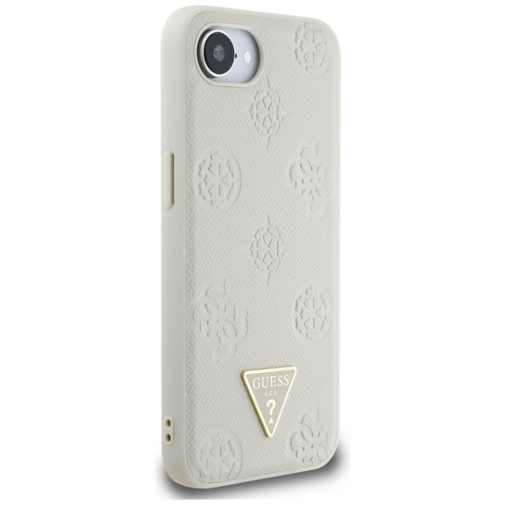 Guess iPhone 16e - Grained Hot Stamp Peony Triangle Logo - MagSafe Σκληρή Θήκη με Επένδυση Συνθετικού Δέρματος - Beige - GUHMPSE4PGBTME