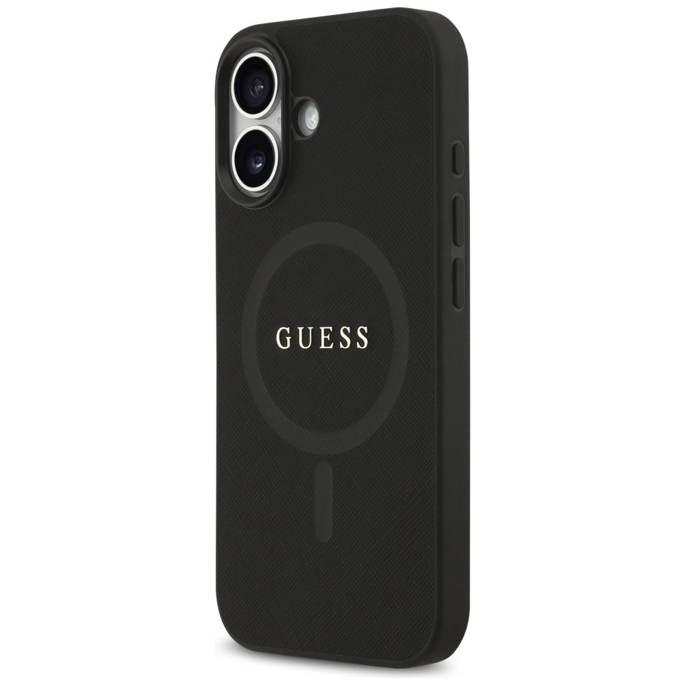 Guess iPhone 17 - Saffiano Classic Logo MagSafe - Σκληρή Θήκη με Πλαίσιο Σιλικόνης και Επένδυση Οικολογικού Δέρματος - Black - GUHMP17SPSAHMCK