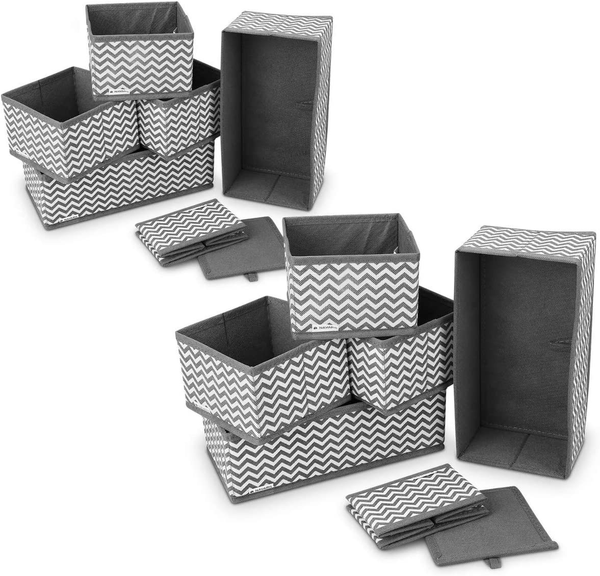 Navaris Σετ με 12 Υφασμάτινα Κουτιά Αποθήκευσης - Grey / White - 49052.10