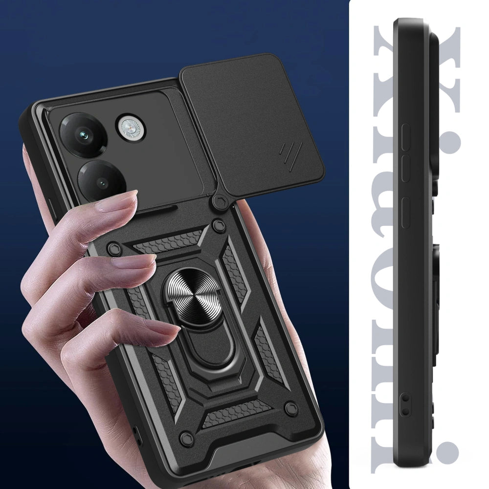 Tech-Protect Xiaomi Poco M7 Pro 5G Camshield Pro Σκληρή Θήκη με Πλαίσιο Σιλικόνης και Δαχτυλίδι Συγκράτησης - Black