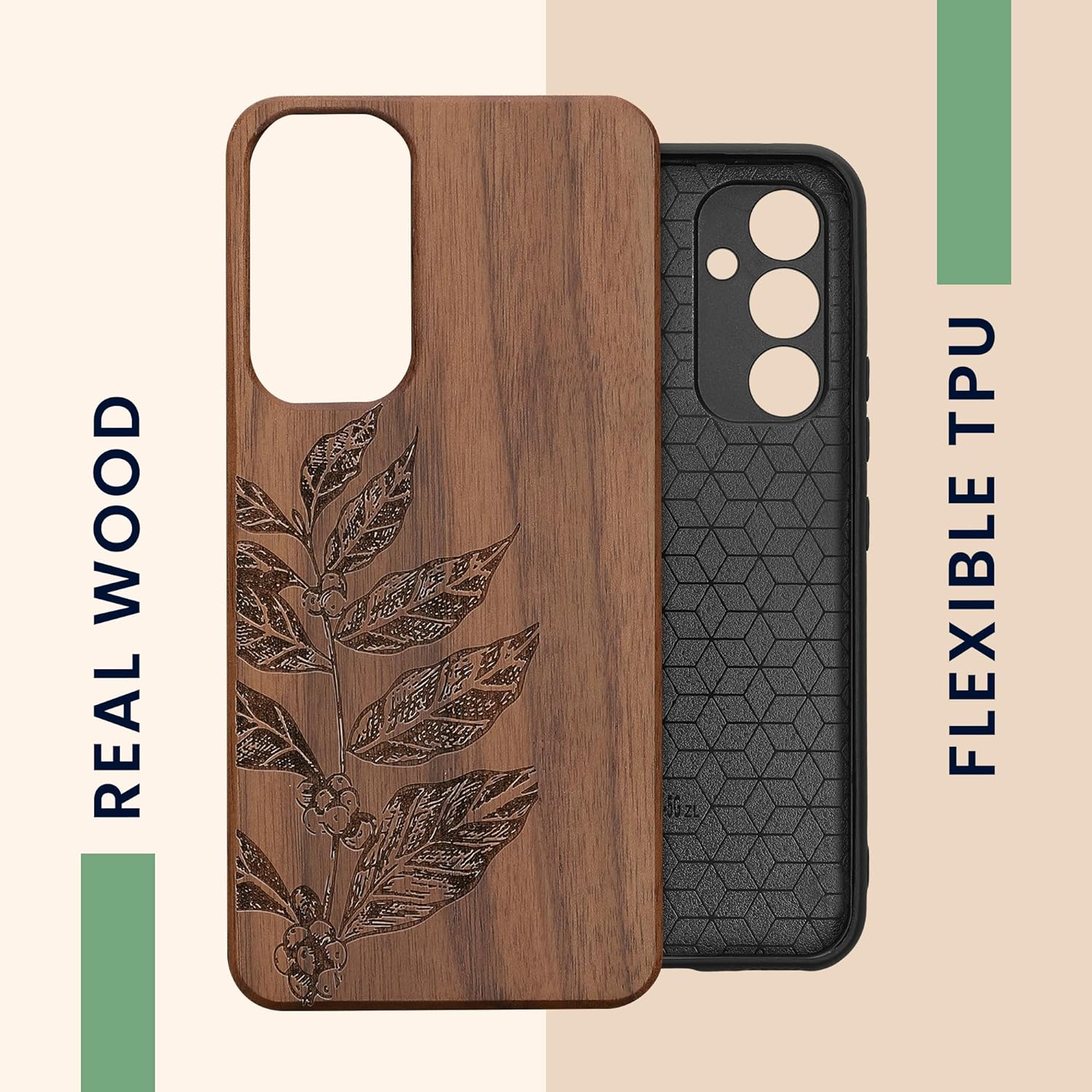 KW Samsung Galaxy A54 5G Θήκη από Φυσικό Ξύλο - Design Leaf Branch - Dark Brown - 60799.06