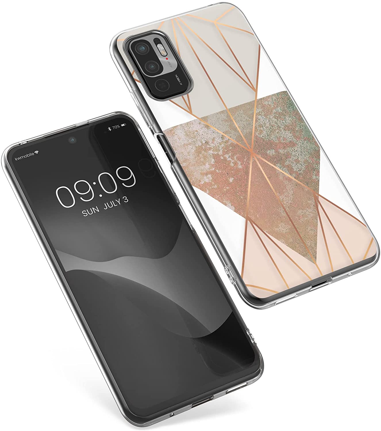 KW Xiaomi Redmi Note 10 5G / Poco M3 Pro 5G Θήκη Σιλικόνης TPU Design Triangular Shapes - Beige / Rose Gold / White - 57091.03