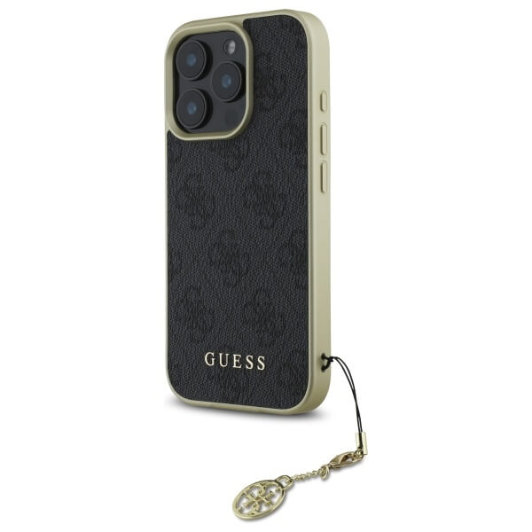 Guess iPhone 16 Pro - 4G Charms Collection - Θήκη με Επένδυση Συνθετικού Δέρματος - Black - GUHCP16LGF4GGR