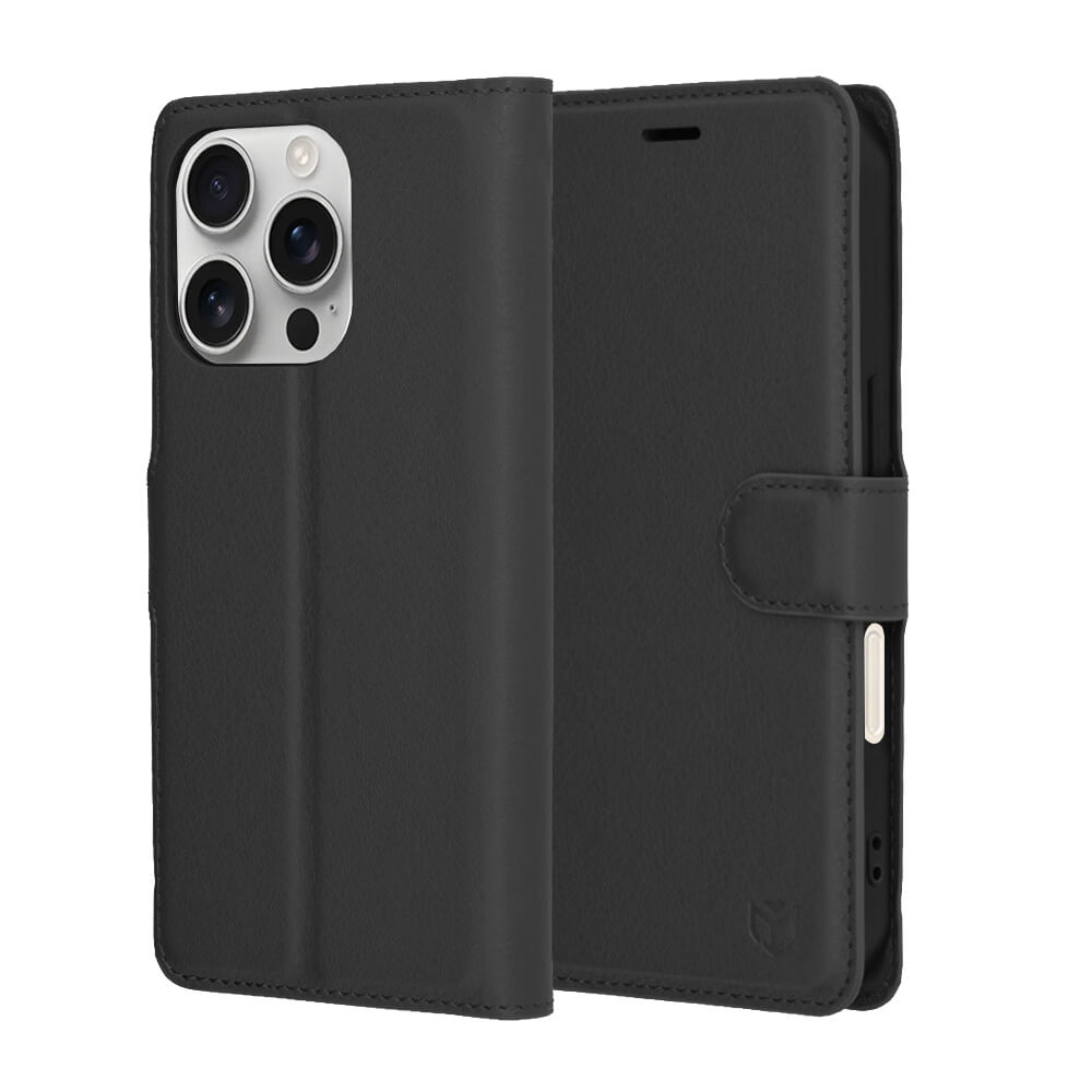 Techsuit iPhone 16 Pro - Leather Folio - Θήκη Πορτοφόλι από Δερματίνη με Stand - Black