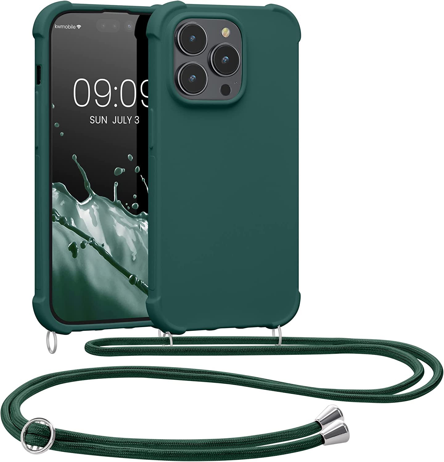 KW iPhone 14 Pro Θήκη Σιλικόνης TPU με Λουράκι - Dark Green - 59118.80