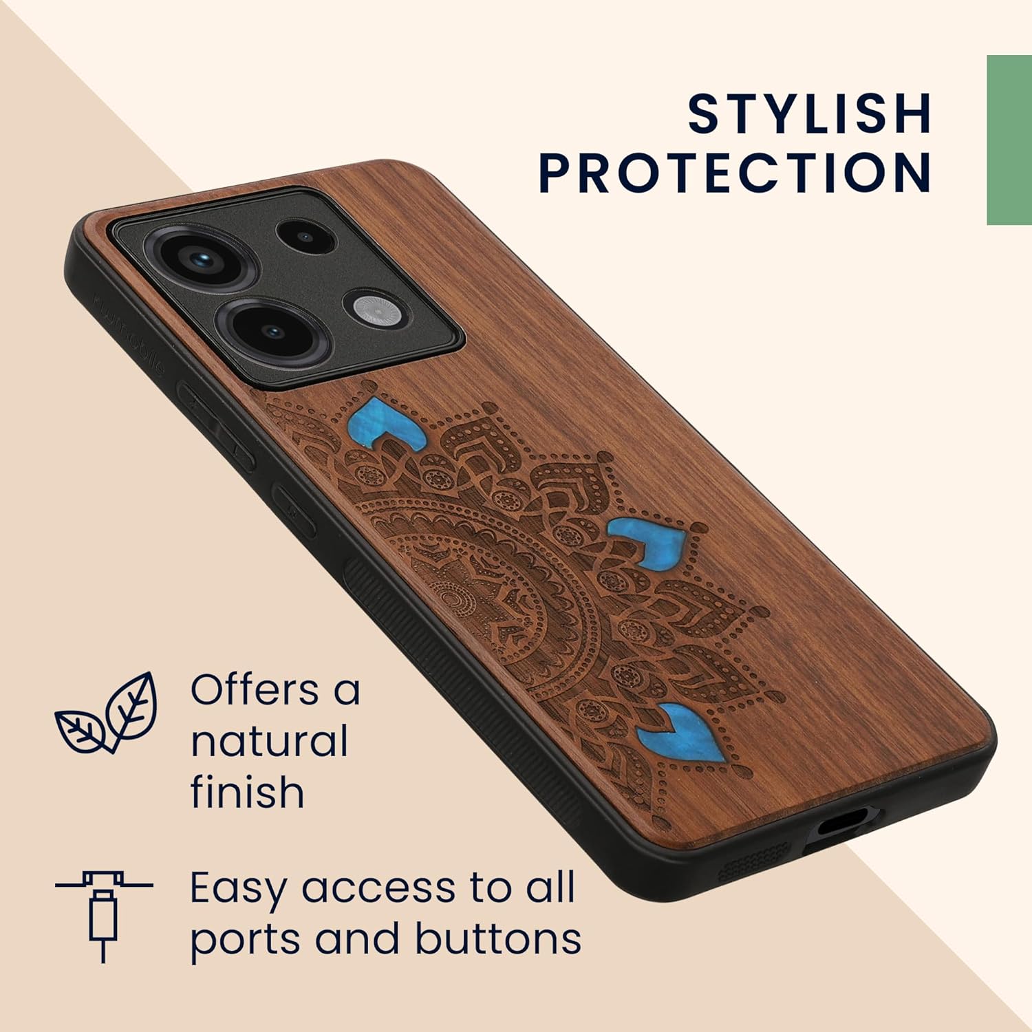 KW Xiaomi Redmi Note 13 Pro 5G / Poco X6 5G Θήκη από Φυσικό Ξύλο - Design Rising Sun - Dark Brown / Mother of Pearl