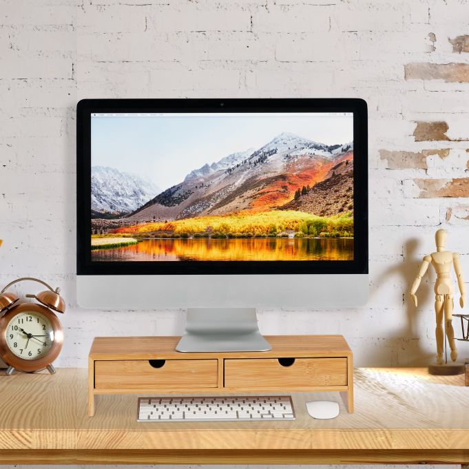 Relaxdays Ξύλινη Βάση Στήριξης Οθόνης με 2 Συρτάρια - Natural - 4052025246051