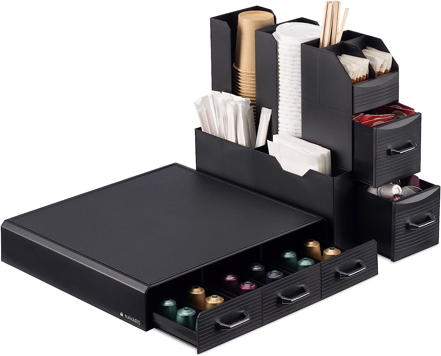Navaris Σετ με Συρτάρι / Βάση για 48 Κάψουλες και Αξεσουάρ για Οργάνωση και Αποθήκευση Αναλώσιμων Καφέ και Τσάι - Black - 60824.01