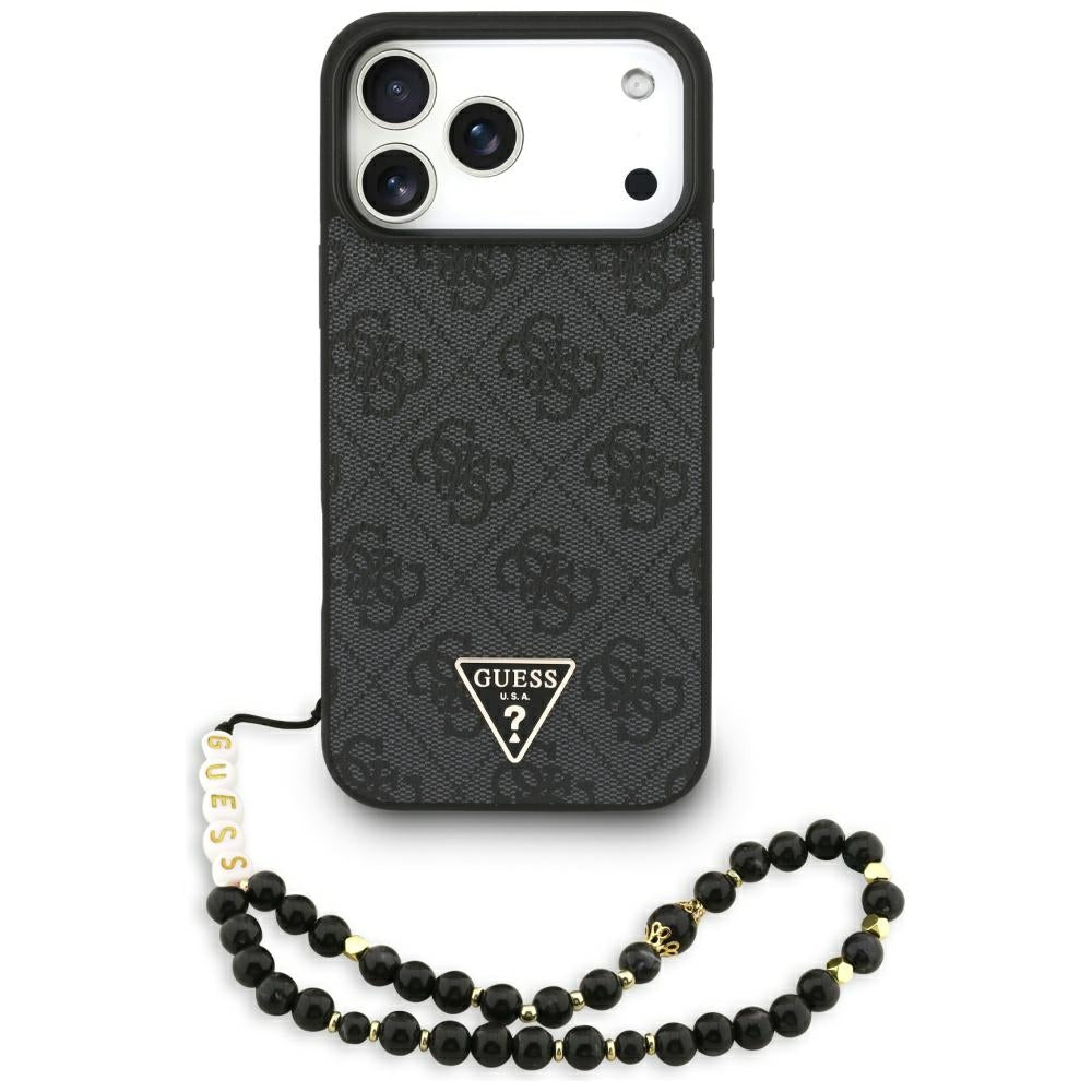 Guess iPhone 17 Pro Max - 4G Strap Triangle Logo MagSafe - Σκληρή Θήκη με Επένδυση Συνθετικού Δέρματος και Λουράκι - Black - GUHMP17XP4TSDPPSK
