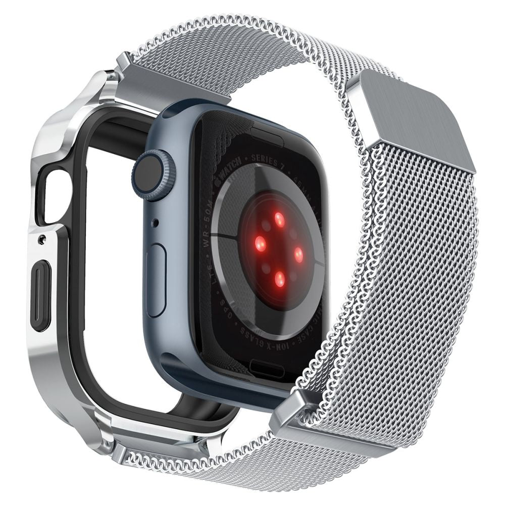 Spigen Λουράκι Apple Watch 7 / 8 / 9 - 45 mm Metal Fit Prowith Protective Case με Θήκη Προστασίας - Silver