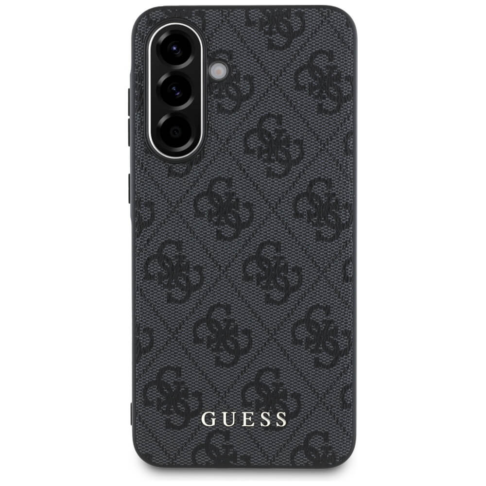 Guess Samsung Galaxy A56 5G - 4G Metal Gold Logo - Σκληρή Θήκη με Επένδυση Συνθετικού Δέρματος - Black - GUHCSA56G4GFGR