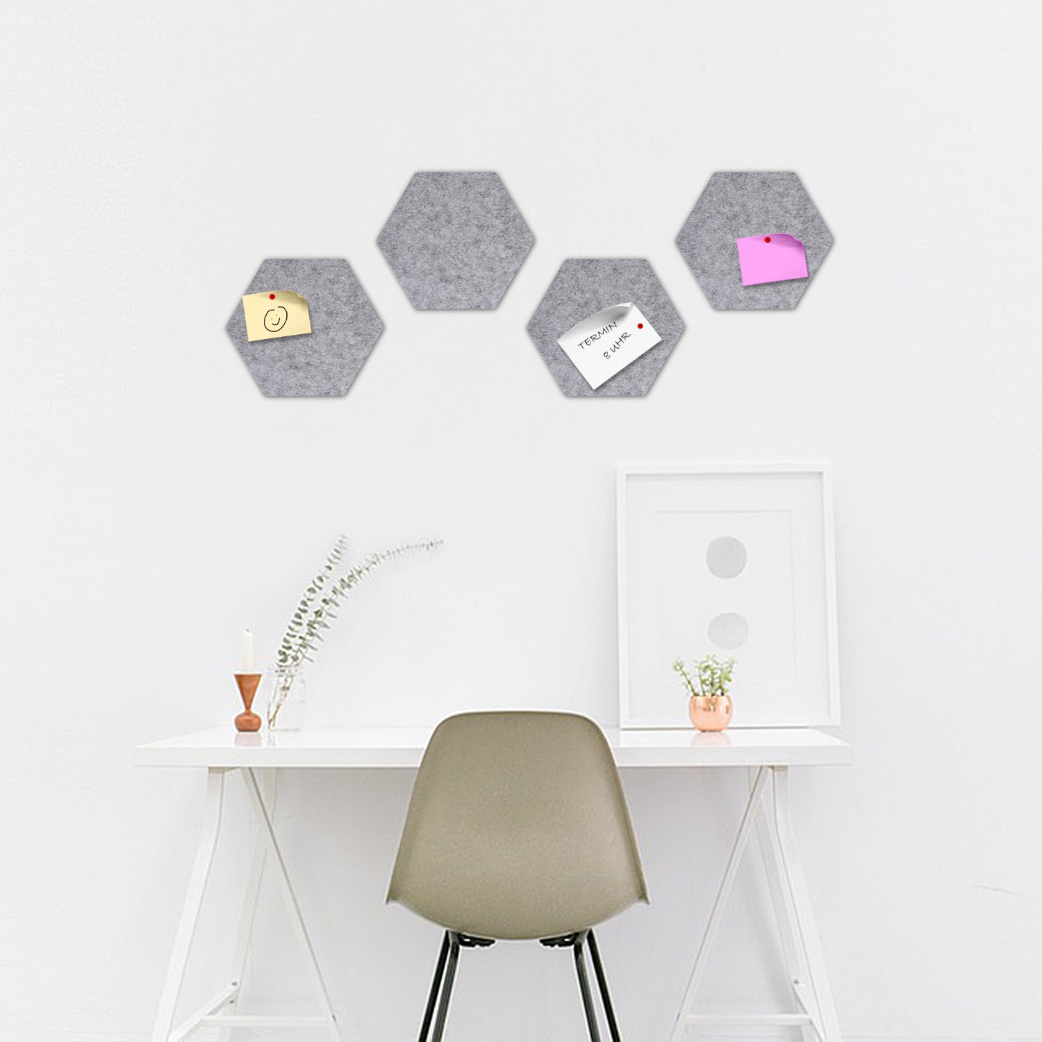 Navaris Hexagon Felt Memo Boards - Σετ με 4 Πλαίσια Ανακοινώσεων και Πινέζες - Light Grey - 44328.25
