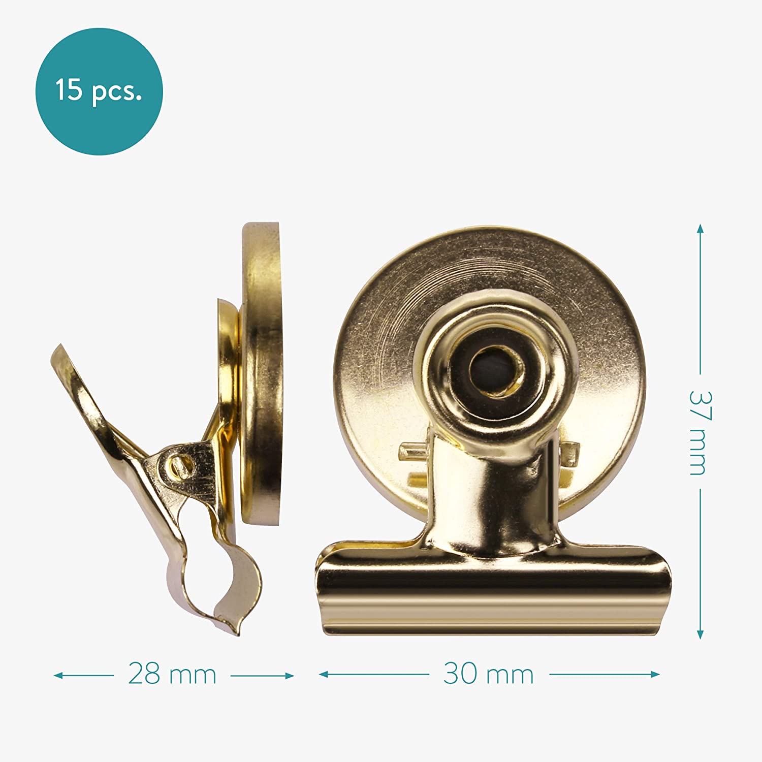 Navaris Μαγνητάκια για το Ψυγείο και για Πίνακα με Κλιπ - Σετ 15 τεμαχίων - Gold - 48475.21.15