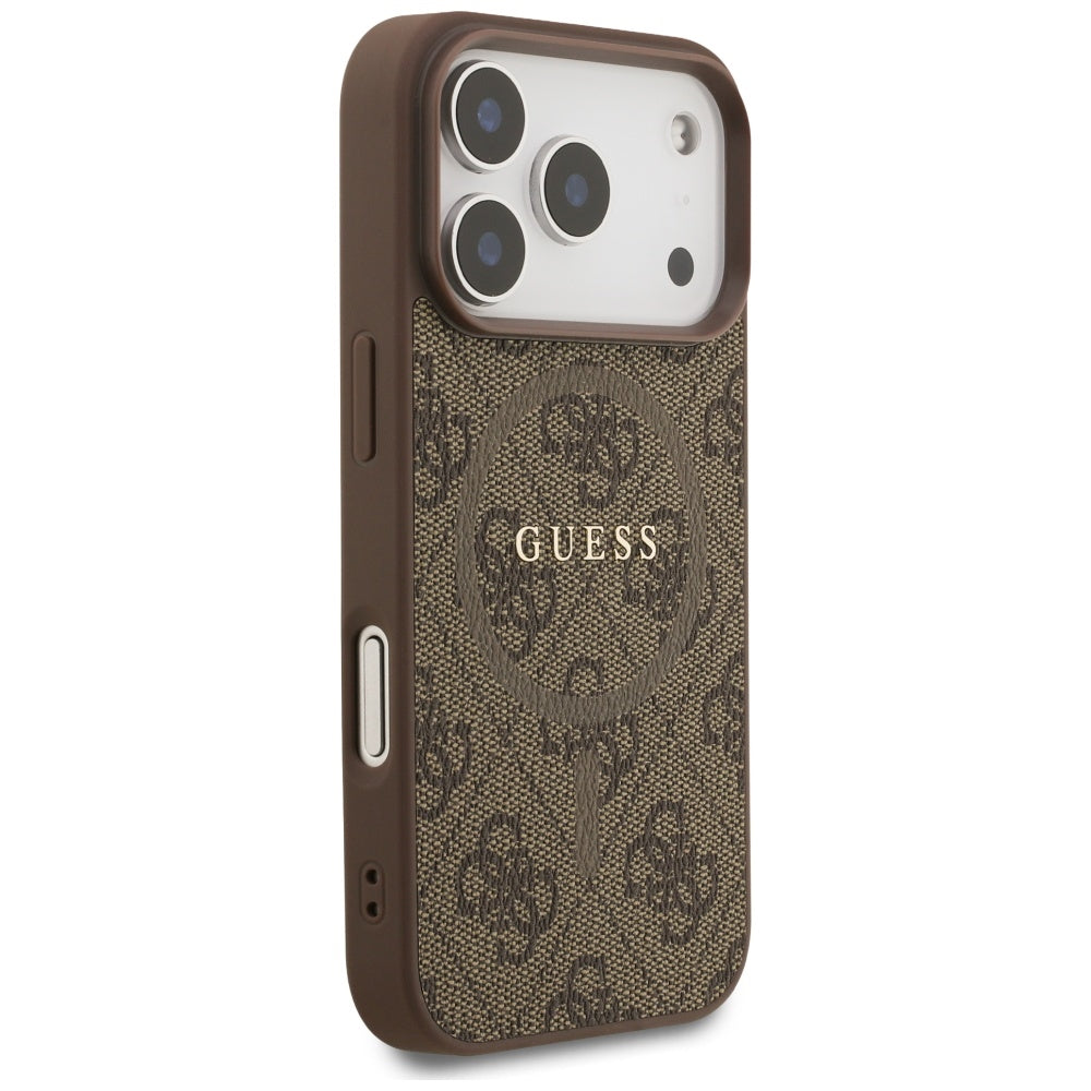 Guess iPhone 17 Pro - 4G Ring Classic Logo MagSafe - Σκληρή Θήκη με Πλαίσιο Σιλικόνης και Επένδυση Συνθετικού Δέρματος - Brown - GUHMP17LG4GFRW